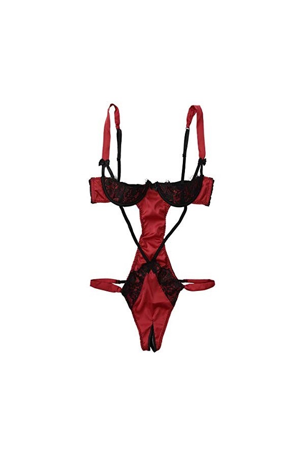 FEESHOW Body String Dentelle Transparent Femme Bikini Sexy Femme Micro String Bain Maillot de Bain 1 Pièce Femme Tankini Ense