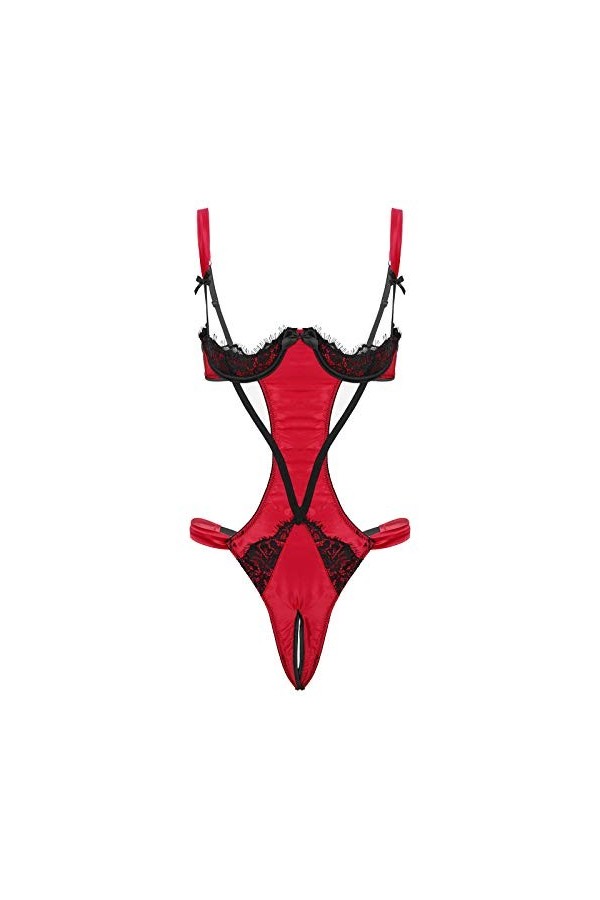 FEESHOW Body String Dentelle Transparent Femme Bikini Sexy Femme Micro String Bain Maillot de Bain 1 Pièce Femme Tankini Ense