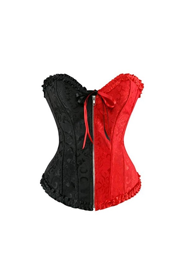 Kelvry Gothique Bustier Florale Lycra Jacquard Lacets Corset Rouge S-6XL