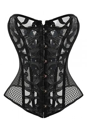 Kelvry Corset bustier sexy en satin à lacets pour femme Noir
