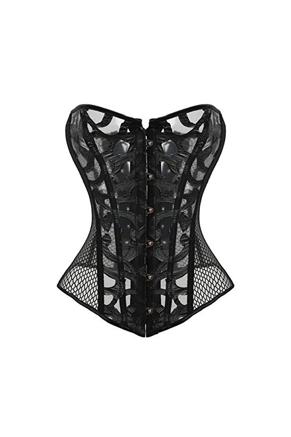 Kelvry Corset bustier sexy en satin à lacets pour femme Noir