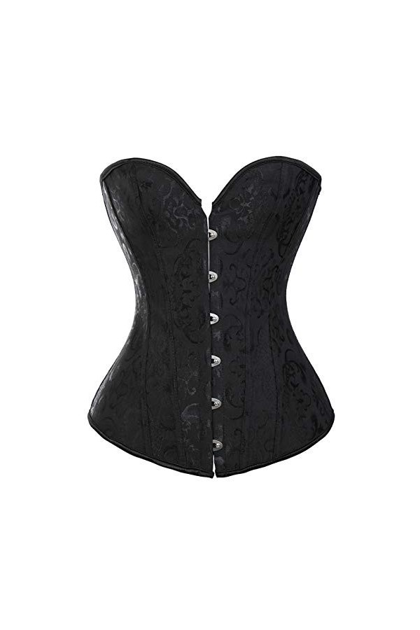 Beauty-You Femme Bustiers et corsets Broderie Serre-Taille Guêpière Noeud Papillon avec G-string L, Black 2 