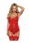 Obsessive Ensemble de Lingerie 2 pièces: guêpière ou Corset avec String dans Un Coffret Cadeau, Rouge Dentelle, S-M