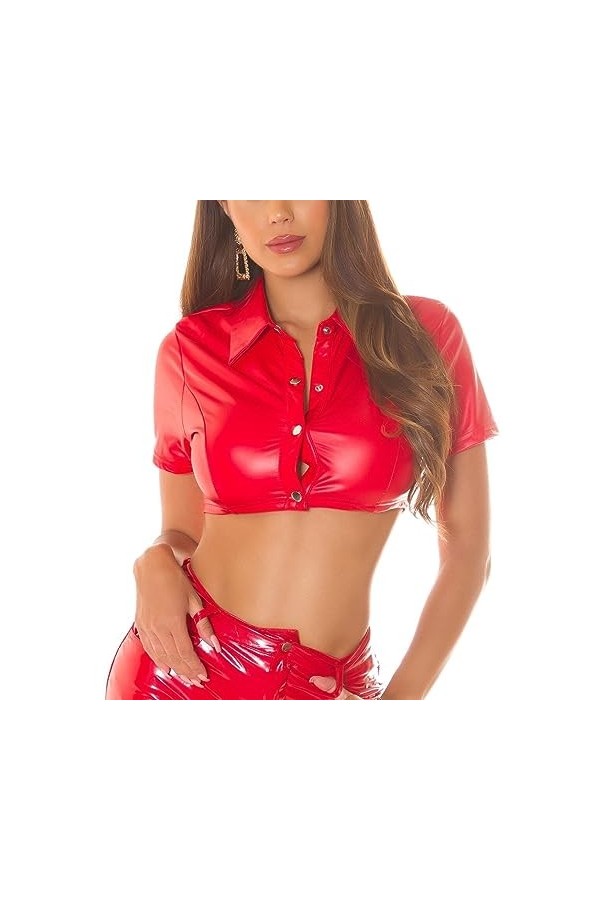 Koucla Top court sexy aspect cuir avec boutons effet mouillé, Noir , taille unique