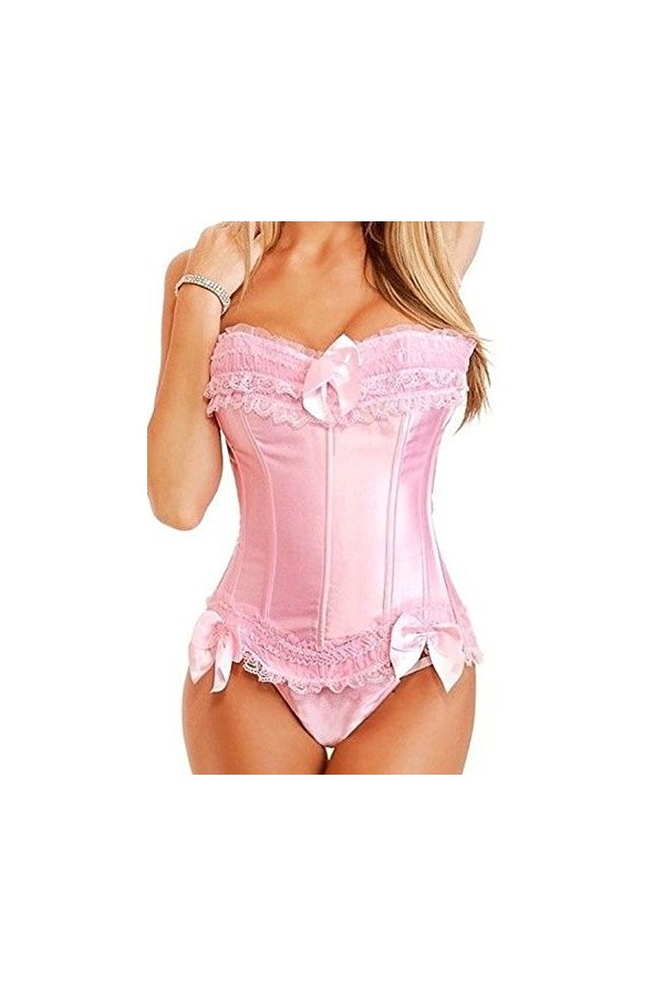Kelvry Corset bustier basque en satin à lacets dans le dos Taille S-6XL, Rouge, 6-8