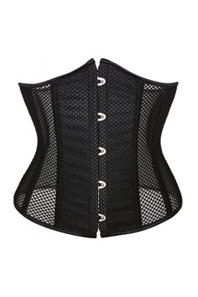 Kelvry Corset bustier en satin à lacets pour femme, noir/rouge, 46-48