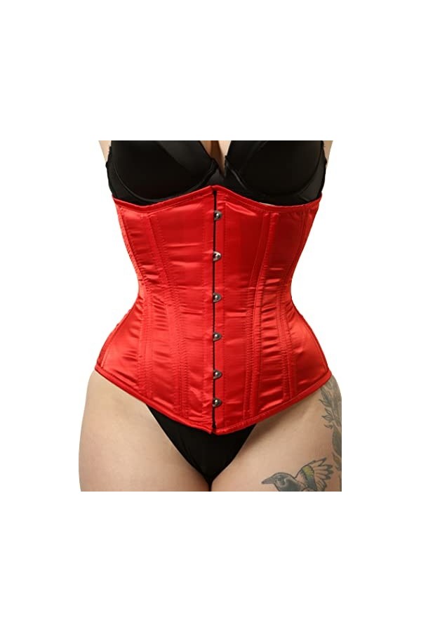Royals Fashion Corset en satin pour femme avec double baleines en acier, Rouge, XXS