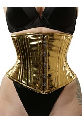 Royals Fashion Corset en PVC doré pour femme avec double baleines en acier, doré, XXS