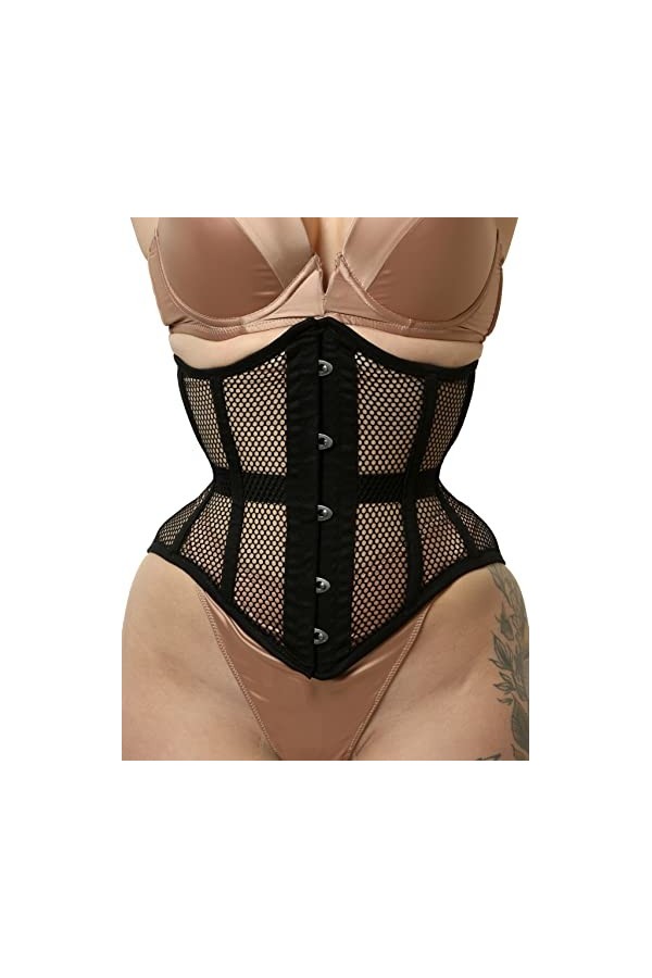 Royals Fashion Corset de taille robuste pour femme avec baleines en acier, Noir , 3XL
