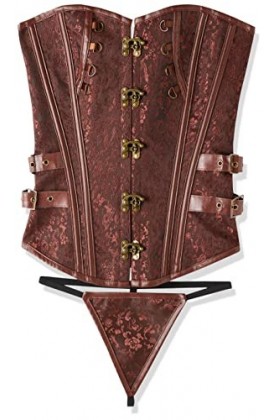 Top Totty Spring Brown Brocart Trailing Flower Pattern Sauce Jeu de rôle érotique gothique Jacquard Floral Steampunk Corset, 