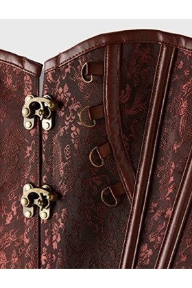 Top Totty Spring Brown Brocart Trailing Flower Pattern Sauce Jeu de rôle érotique gothique Jacquard Floral Steampunk Corset, 