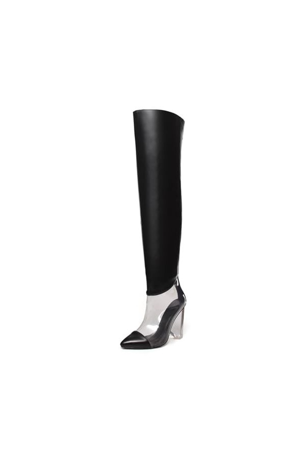 WOkismD 9.5CM / 3.74IN miroir en cuir verni transparent en forme spéciale Wedge Over-The-Knee Boots T Stage Catwalk Plus Size