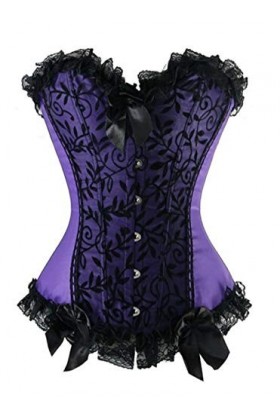 Kelvry Corset bustier sexy en satin et brocart à lacets pour femme Taille 32-50