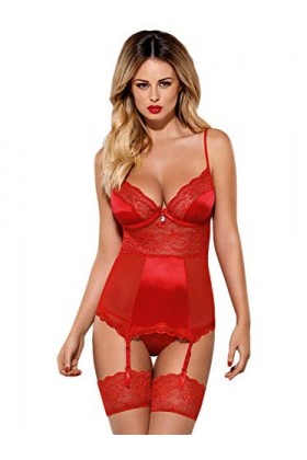 Obsessive Corset rouge séduisant pour femme avec string assorti dans une jolie boîte cadeau - Rouge - XX-Large