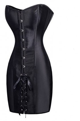 Top Totty Robe corset sans bretelles en rayonne noire, Noir , S