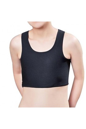 TININNA Pure Couleur Sexy Respirant Fin à Court Gilet Coffre à Anneaux Tops pour Femme Lesbienne Tomboy, Noir, Taille M