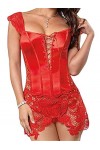 ORANDESIGNE Corset guepiere avec dentelle à lacets slim sexy femme lingerie rouge 3XL