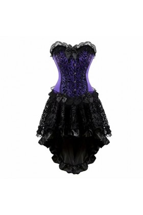 Josamogre Corset Jupe Bustier Robe Femmes Sexy Dentelle Floral Guêpière Lingerie Grande Taille Halloweenn Vert Noir XL