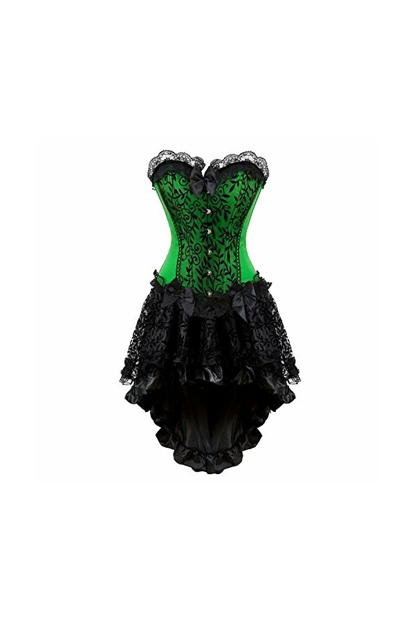Josamogre Corset Jupe Bustier Robe Femmes Sexy Dentelle Floral Guêpière Lingerie Grande Taille Halloweenn Vert Noir XL