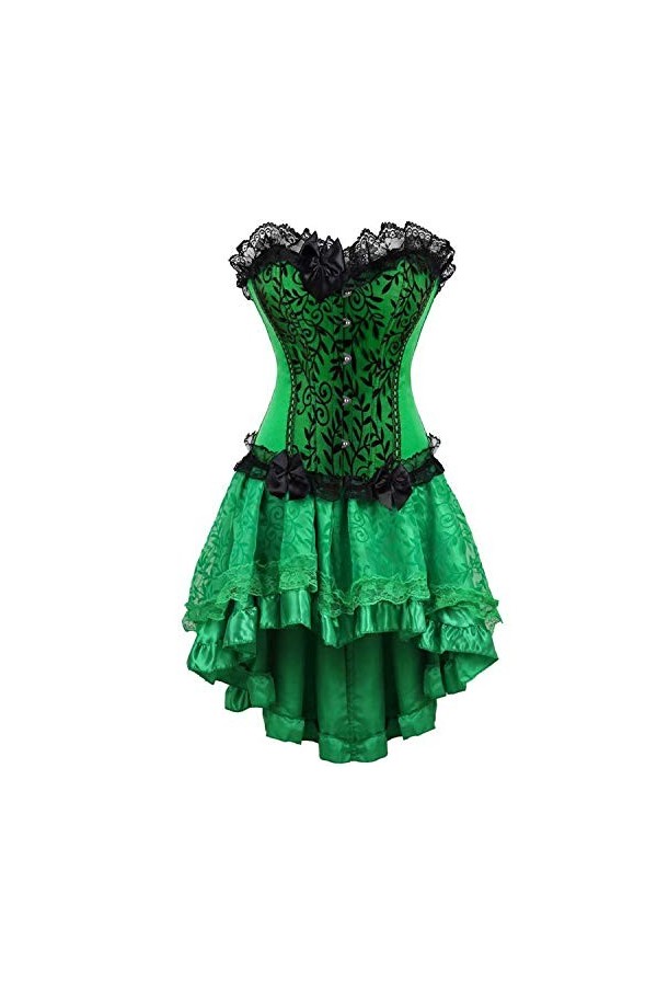Josamogre Corset Jupe Bustier Robe Femmes Sexy Dentelle Floral Guêpière Lingerie Grande Taille Halloweenn Vert Noir XL