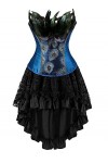 Josamogre Corset Femme Sexy Bustier Robe Jupe Élégantes Plume De Paon Gothique Dentelle Costume Halloweenn Bleu 4xl