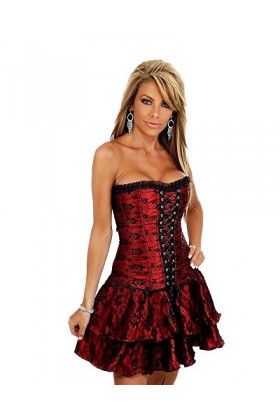 Molly Robe Corset Bustier Jupe Gothique Sexy Dentelle Glamour Large Noir