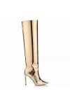 WOkismD 12CM/4.72IN Sexy Bout Pointu Stiletto Super Haut Talon Or Brevet En Cuir Bottes Catwalk Discothèque Performance Botte