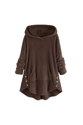 Sweat a Capuche, Sweat-Shirt à Capuche Femme Pull Cachemire Long Manteau Bouton Parka Fourrure Sweat Shirt Ado Fille Veste Po