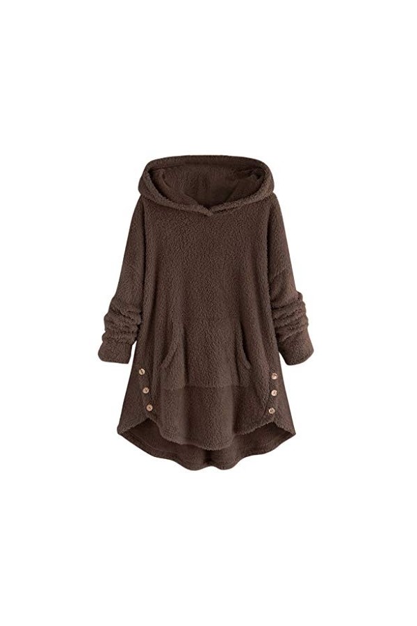Sweat a Capuche, Sweat-Shirt à Capuche Femme Pull Cachemire Long Manteau Bouton Parka Fourrure Sweat Shirt Ado Fille Veste Po