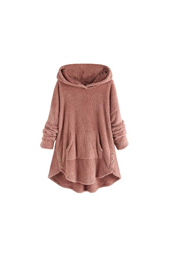 Sweat a Capuche, Sweat-Shirt à Capuche Femme Pull Cachemire Long Manteau Bouton Parka Fourrure Sweat Shirt Ado Fille Veste Po