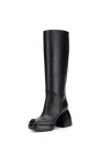 WOkismD 9.5CM / 3.74IN Plate-forme imperméable à talons hauts épais personnalisés Catwalk Mid-Call Boots Square Toe Manches d