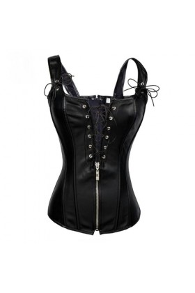 AYAZER Corsets et bustiers à lacets en simili cuir noir Steampunk Gothique Overbust Corset Sexy Korsett -Noir-XL
