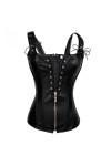 AYAZER Corsets et bustiers à lacets en simili cuir noir Steampunk Gothique Overbust Corset Sexy Korsett -Noir-XL
