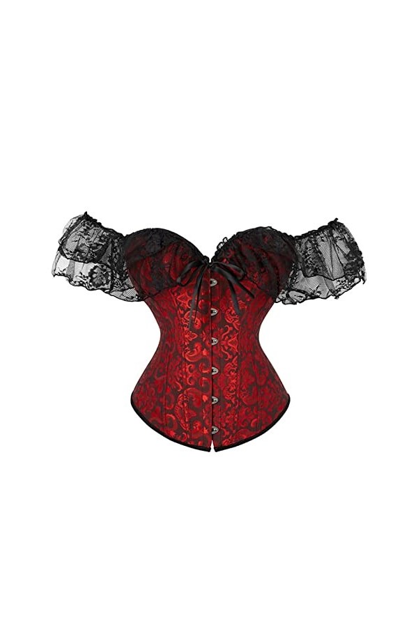 KEMNET Corset à manches courtes Corsets Overbust Sexy Color : Black, Size : M 