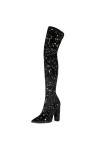 WOkismD 11CM / 4.33IN Sur-Le-Genou Bottes Bout Pointu Épais Talons Sexy Talons Hauts Parti Chaussures Femmes de Grande Taille