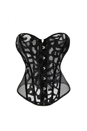 WSZJLN Gros Noir Blanc Femmes Respirant Shapwear Costumes Sexy Maille Corselet Évider Corset Bustier Top 6XL-Blanc-M
