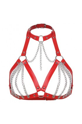 Alvivi Femme Harnais De Pointrine Punk PVC Soutien-Gorge Ouvert Harnais Sexy Harness Corps Accessoires Jouet Chaîne Bandage G