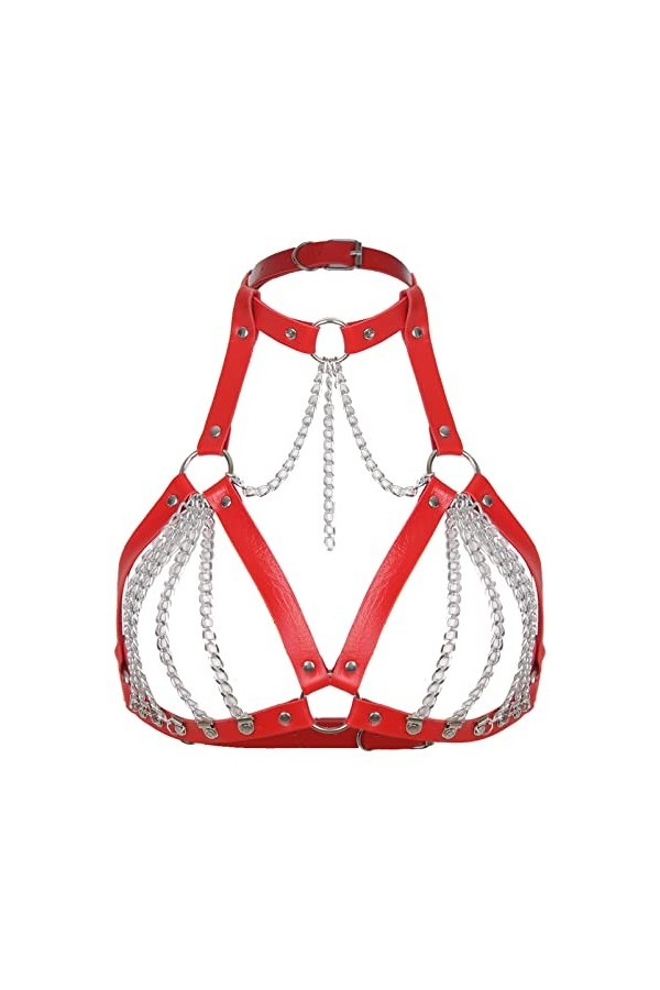 Alvivi Femme Harnais De Pointrine Punk PVC Soutien-Gorge Ouvert Harnais Sexy Harness Corps Accessoires Jouet Chaîne Bandage G