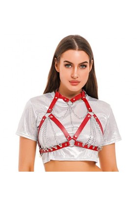 Alvivi Femme Harnais De Pointrine Punk PVC Soutien-Gorge Ouvert Harnais Sexy Harness Corps Accessoires Jouet Chaîne Bandage G