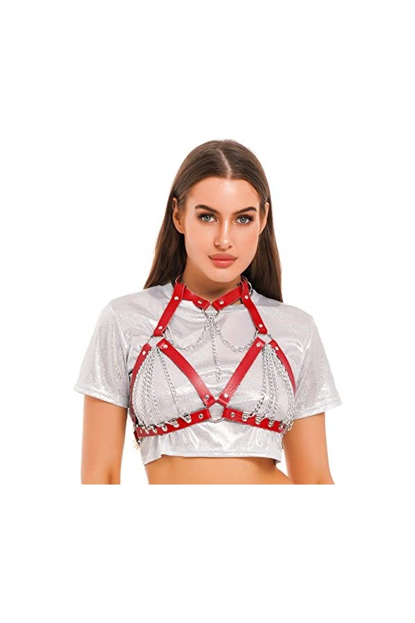 Alvivi Femme Harnais De Pointrine Punk PVC Soutien-Gorge Ouvert Harnais Sexy Harness Corps Accessoires Jouet Chaîne Bandage G