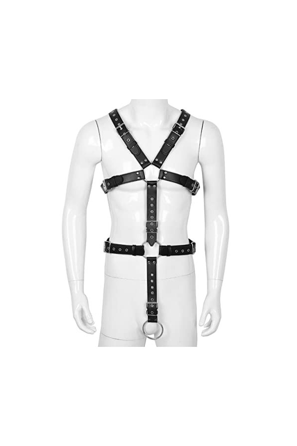ranrann Harnais de Poitrine en Cuir pour Homme Harnais Réglable Boucle Bretelle dépaule Bandage Costume Clubwear Type 8 Tai