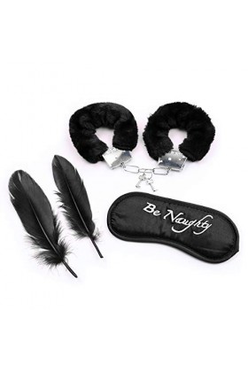 Bracelet en peluche avec lot de 3 plumes avec les yeux bandés, accessoires pour fêtes, Cosplay, jouets pour couples noir 
