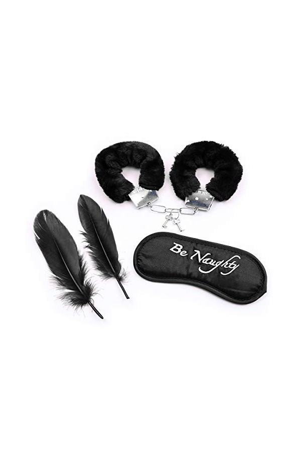 Bracelet en peluche avec lot de 3 plumes avec les yeux bandés, accessoires pour fêtes, Cosplay, jouets pour couples noir 