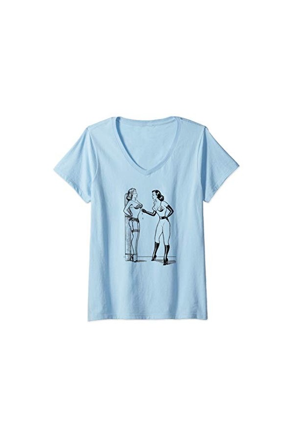 Femme Vintage BDSM Lingerie Sexy Fille En Bondage Domination BDSM T-Shirt avec Col en V