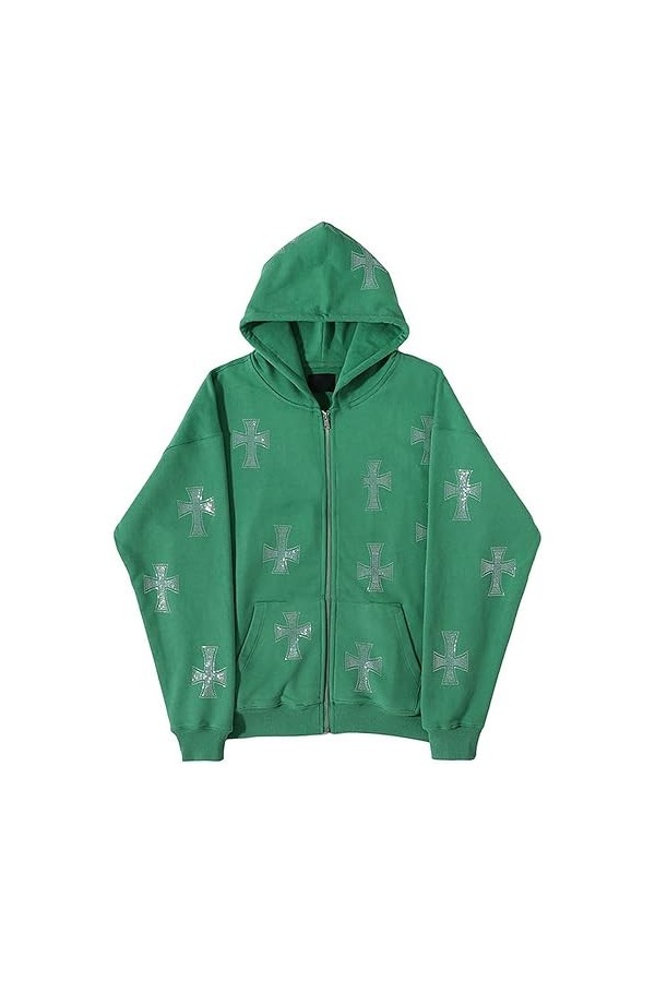 WSZJLN Hip Hop Joggers Sweat Mode Coréenne Punk Sport Manteau Pull Strass Gothique Manches Longues Zip Sweat à Capuche Y2k Ve