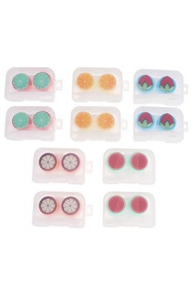 FARUTA Lot de 10 kits de voyage pour lentilles de contact - Motif dessin animé Kawaii - Joli fruit - Portable - Boîte de rang