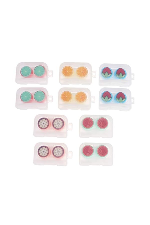 FARUTA Lot de 10 kits de voyage pour lentilles de contact - Motif dessin animé Kawaii - Joli fruit - Portable - Boîte de rang