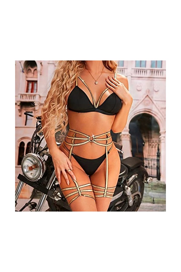 Pdakieyxnd Ensemble de 3 Ensembles de Lingerie avec Harnais à la Mode pour Femmes Lingerie De Nuit Sexy