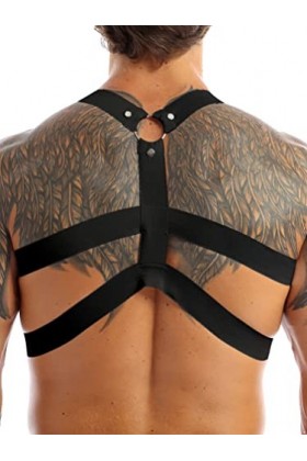 ranrann Musculaire Sexy Harnais de Poitrine Epaule Elastique Body Costume Clubwear Réglables Bretelle de Poitrine Maillot de 