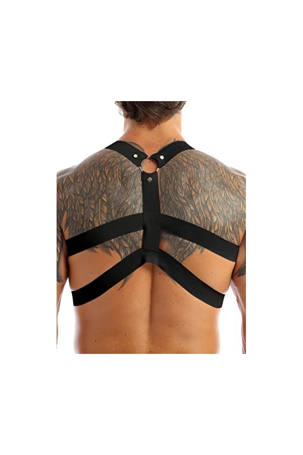 ranrann Musculaire Sexy Harnais de Poitrine Epaule Elastique Body Costume Clubwear Réglables Bretelle de Poitrine Maillot de 